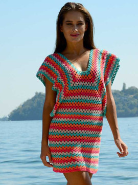 Vestido de verão executado com as cores col. 238, 239, 233, 861, 150gr por cor