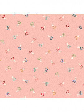 Tecido Tesouras fundo Rosa-Coleção Sewing Room-Makower